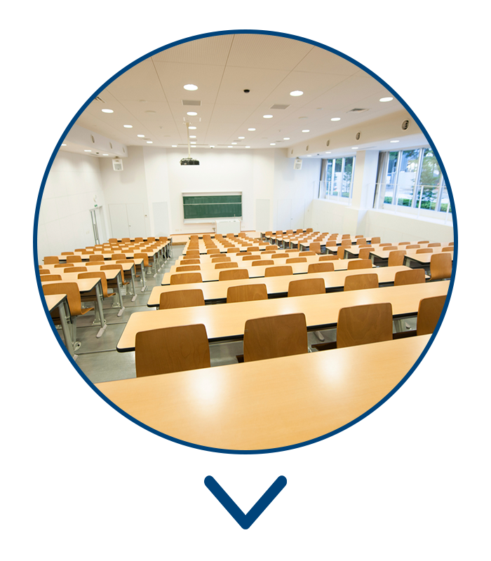 Lecture hall illuminated with Lithonia Lighting LED retrofit kits